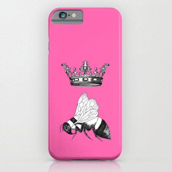 Queen Bee Phone Case, iphone4 5 6 Samsung S3 s4 s5 , Royal Majesty, Fuchsia PINK,  bumble bee, illustrated, gadgets, gift for her tech