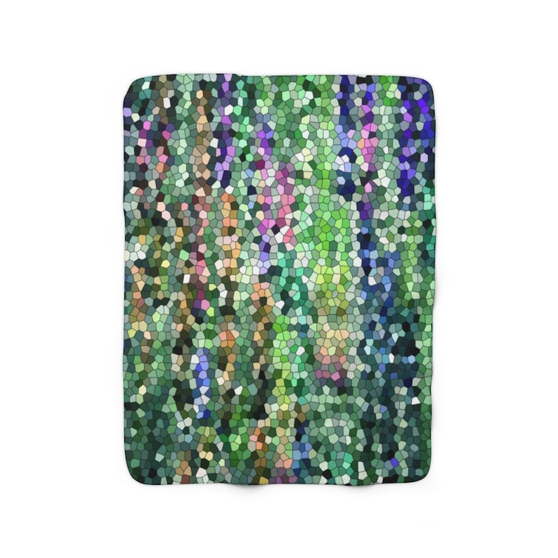 Emerald Mosaic Sherpa Fleece Blanket Throw Blanket Green Etsy