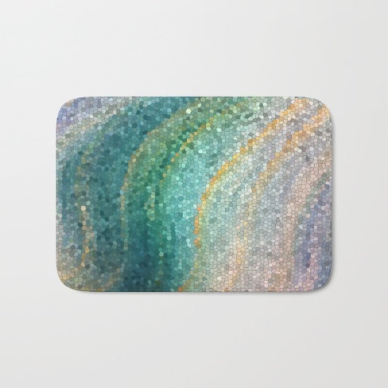 Bath Mat Mosaic Wave distant Shores Green Teal Etsy