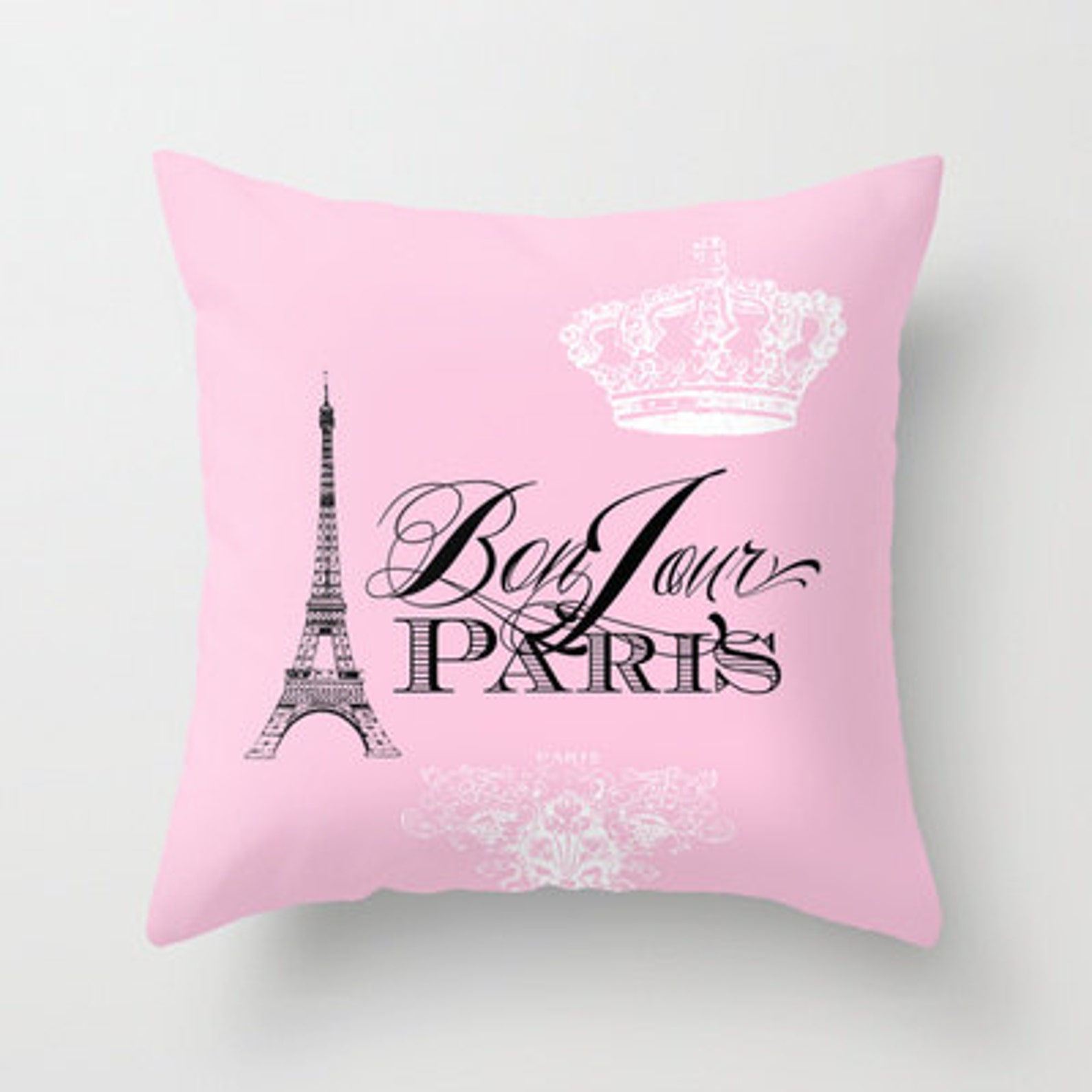 Pink Paris Pillow Bonjour Paris Throw Pillow Eiffel Tower Etsy