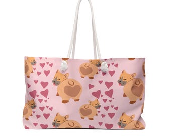 Corgi Weekender Bag, Cute Dog Travel Tote, Animal Lover Gift