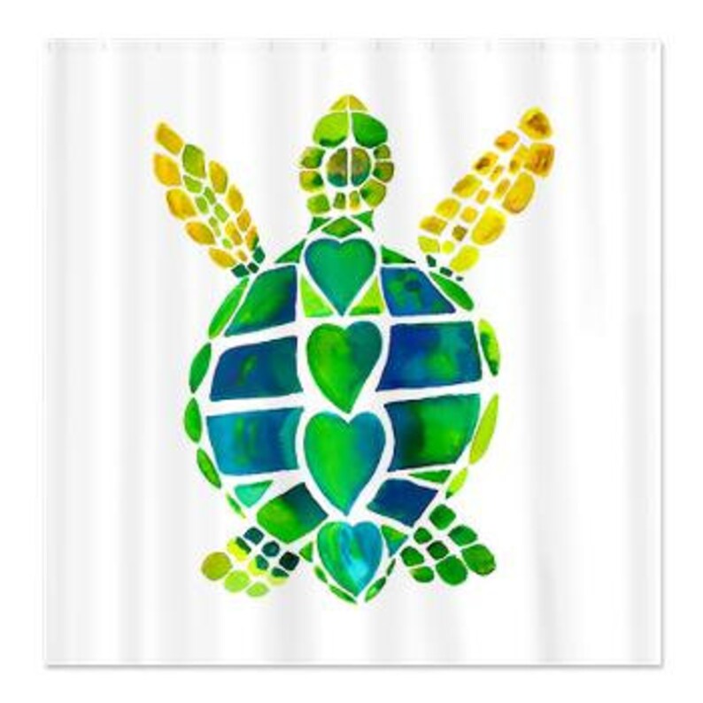Green Sea Turtle Shower Curtain Turtle Love Surf Beach Etsy