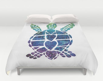 Sea Turtle  Duvet Cover or Comforter, Ocean, surf art duvet or comforter, aqua, blue, teal, teen, sea turtle, beautiful, bedroom decor