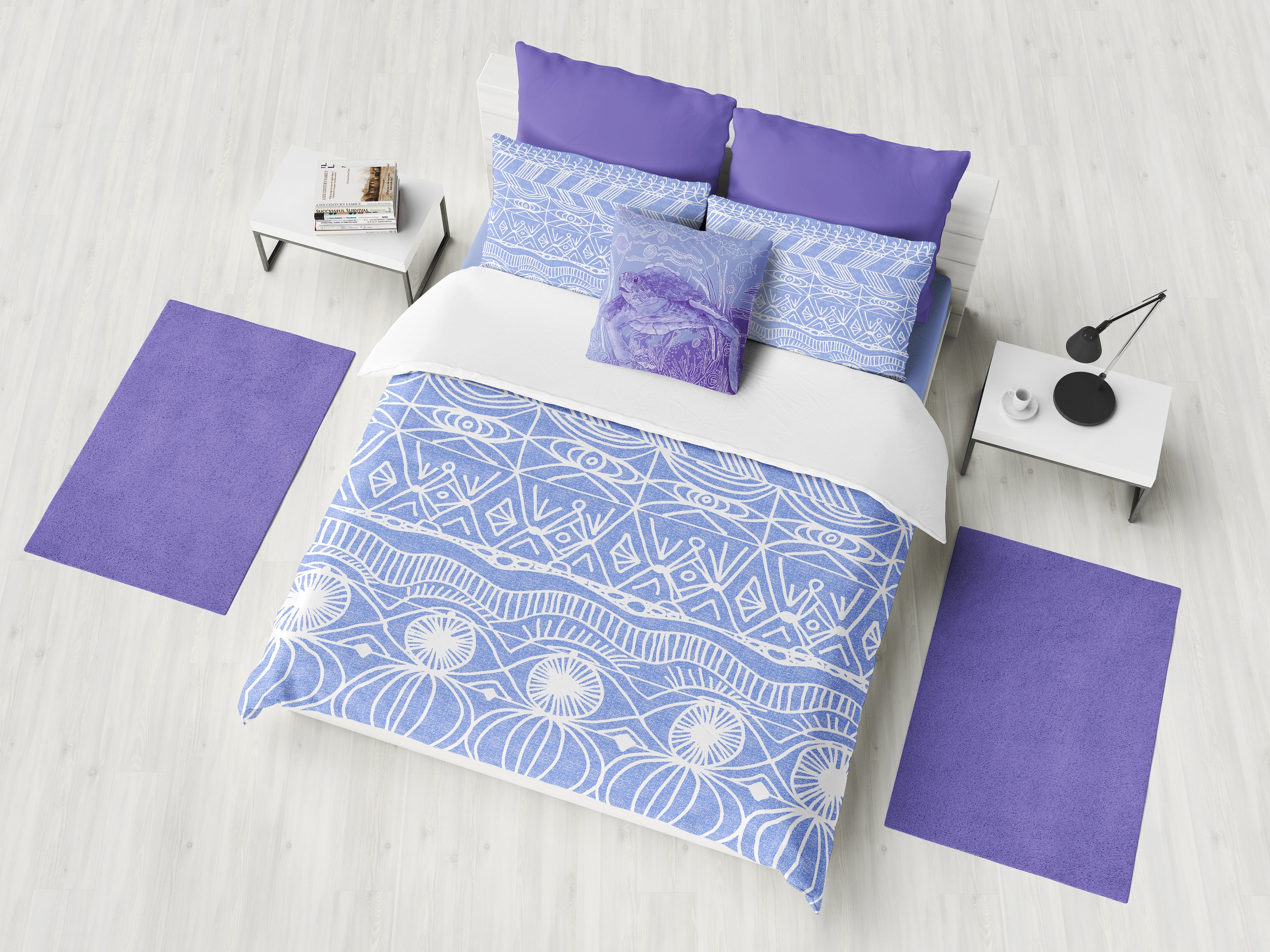periwinkle colored bedspread featured on carlton bedroom furniture