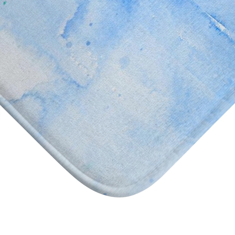 Watercolor Blue Bath Mat Coastal Blue Bathroom Etsy