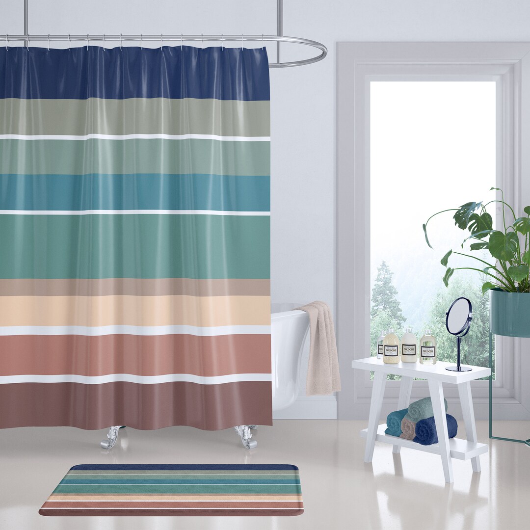 Beach Cabana Stripe Shower Curtains Coastal Cottage Decor Etsy