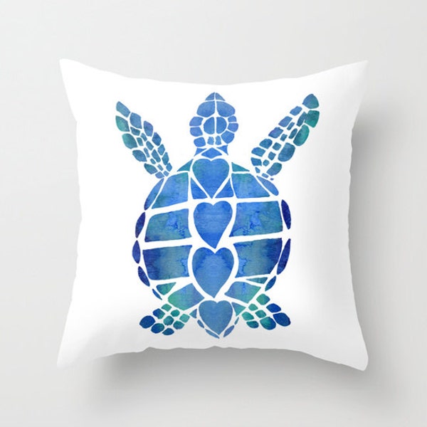 Sea Turtle Throw Pillow , cute, surfer style, blue ocean, shore,coastal,  rectangular throw pillow, cushion, cute, sofa, bed, dorm, honu