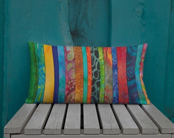 Boho Striped Throw Pillow - batik look fabrics in deep jewel tones