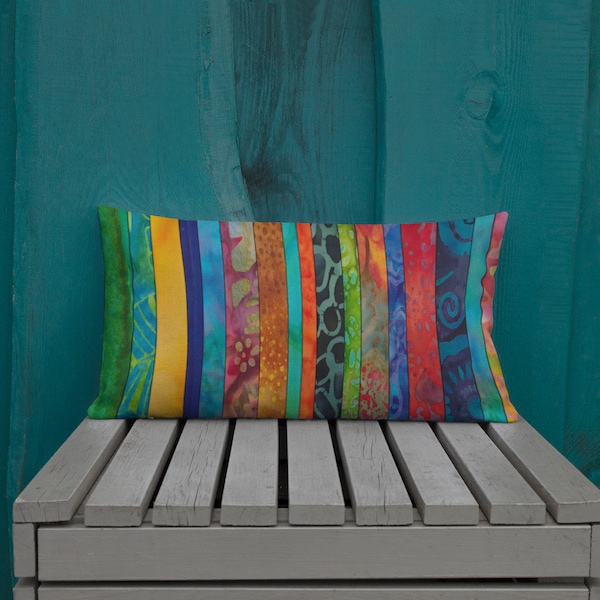 Boho Striped Throw Pillow - batik look fabrics in deep jewel tones