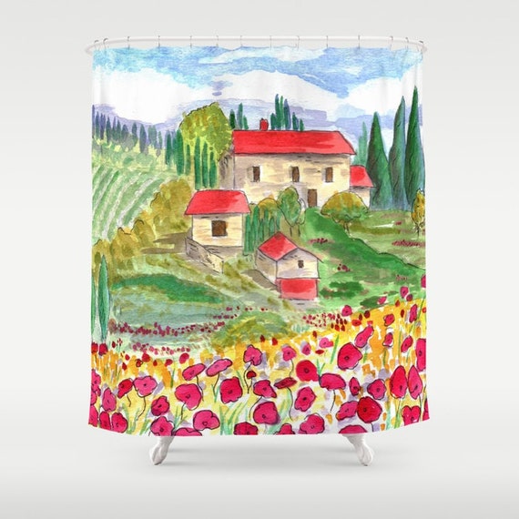 Tuscan Landscape Shower Curtain Countryside Scene Fabric Etsy