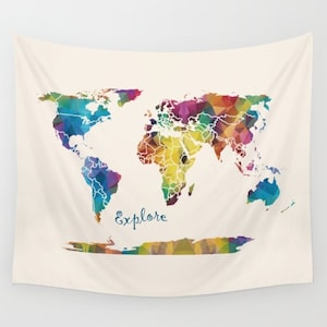 World Map Fleece Blanket throw cozy soft minimal sofa travel decor wanderlust warm bed winter cream couch