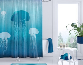 Jellyfish Shower Curtain: Watercolor Sea Jellies, Coastal Decor