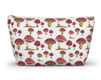 Red and White Mushroom Accessory Pouch w T-bottom - makeup bag, travel bag, pencil bag, zipper pouch