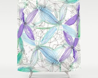 Watercolor Floral Shower Curtain: Purple Teal Flower Pattern