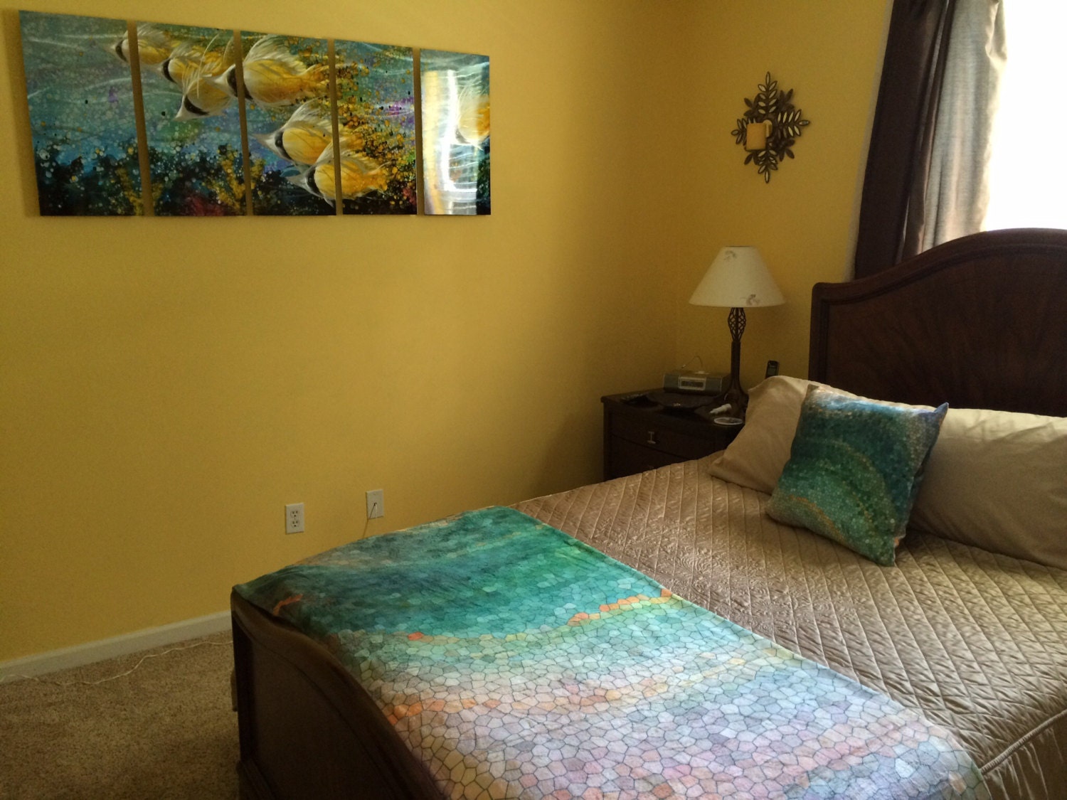 Beautiful Throw Pillow Teal Mosaic Teal Colorful Modern Etsy