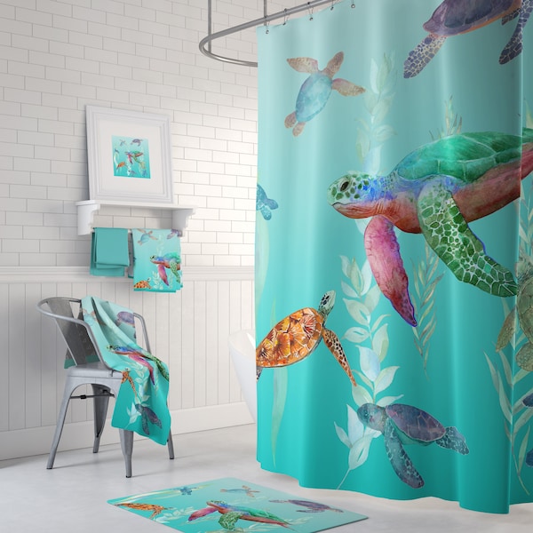 Aqua Shower Curtain Etsy