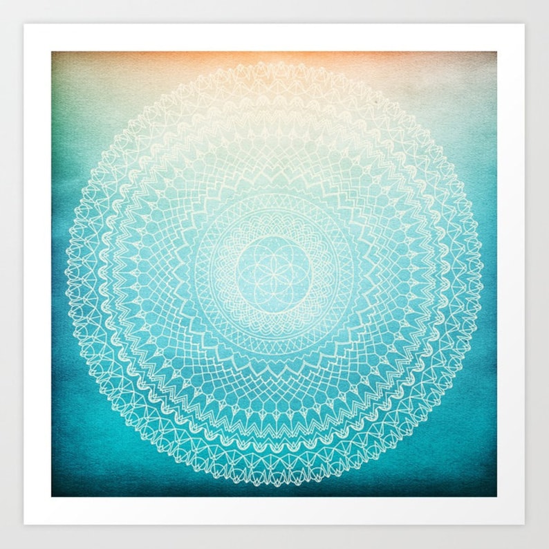 Teal Mandala Shower Curtain teal coral peach geometric Etsy