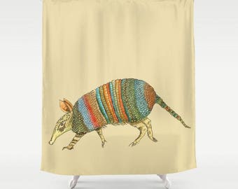 Armadillo Shower Curtain - Southwestern,  turquoise, terracotta, olive green, art for bathroom, Santa Fe style, watercolor,  decor, home