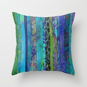Batik Stripe Throw Pillow: Boho Blues, Teal & Jewel Tones