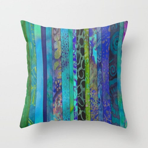Boho Blues Throw Pillow Batik Stripe Blue Teal Calm Jewel Etsy