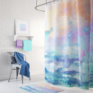 Watercolor Shower Curtain - soft yellow, blue, aqua, sunset beach