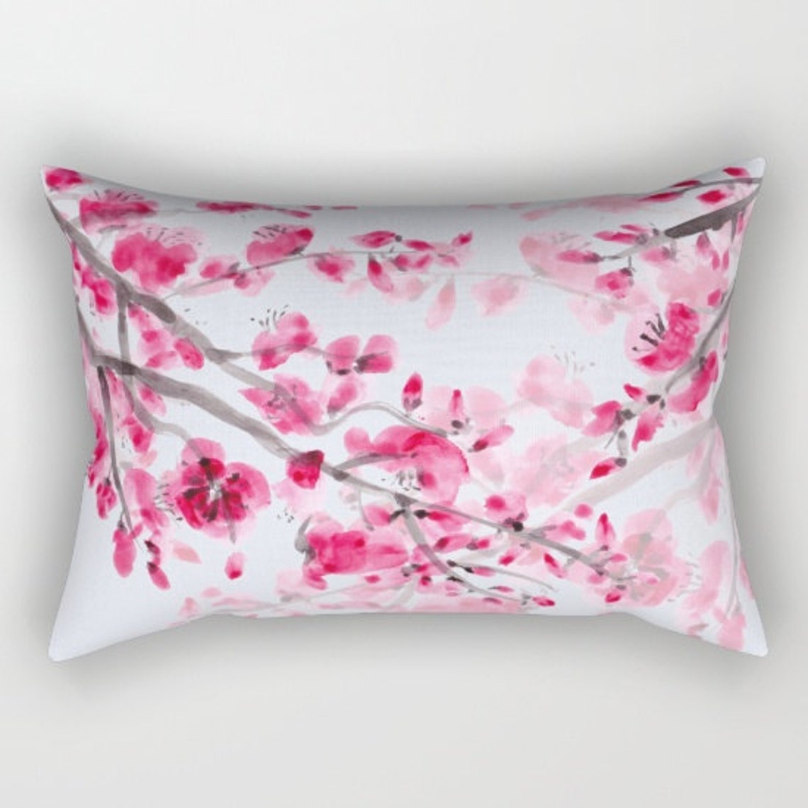 Cherry Blossom Throw Pillow Watercolor Flowers Pink Etsy