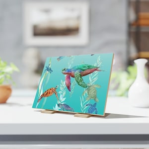 Swimming Sea Turtle Art Ceramic Photo Tile