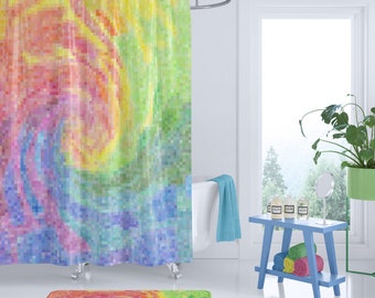 Colorful Fabric Shower Curtain - color wheel, swirl, rainbow, bright, pixels
