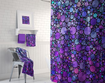 Purple Circles Shower Curtain Set: Modern Bathroom Decor