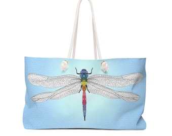 Dragonfly Weekender Tote Bag - grand sac fourre-tout, poignées en corde