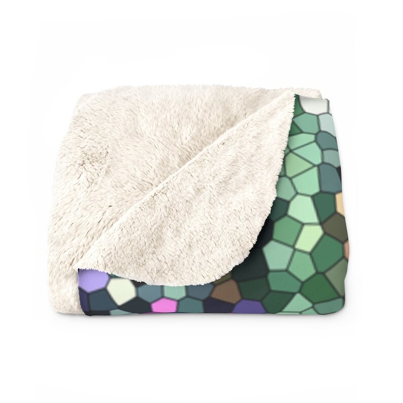 Emerald Mosaic Sherpa Fleece Blanket Throw Blanket Green Etsy