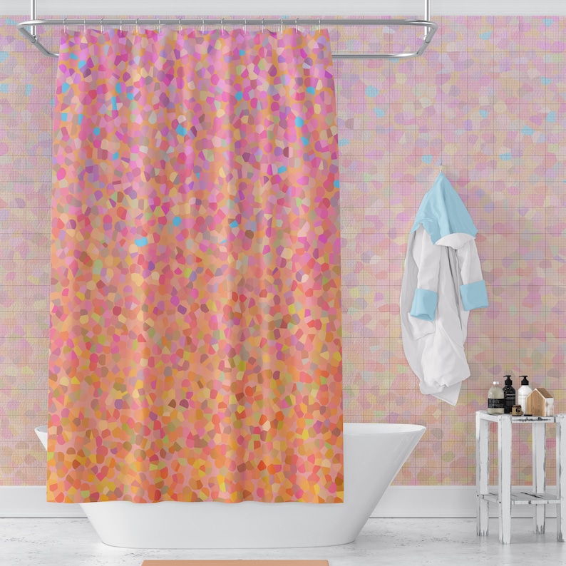 Peach And Pink Fabric Shower Curtain Cotton Candy Etsy