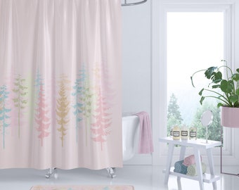 Pastel Pines - Spring Woodland Home Fabric Shower Curtains