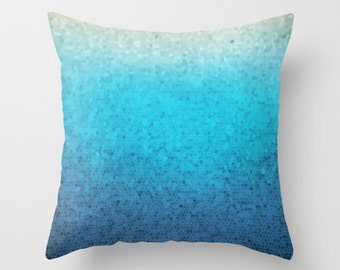 Beautiful Throw Pillow, Sea Glass mosaic,  teal, aqua,  colorful, modern, jewel tones, coastal decor, pillows, cushions, throw pillow