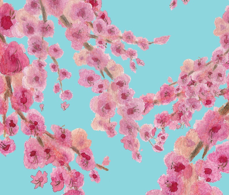 Cherry Blossom Shower Curtain: Pink & Blue Floral Fabric, Spring Bathroom Decor image 3