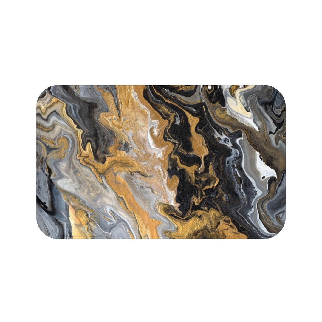 Black and Gold Marble Bath Mat Marble Bathroom Decor Etsy