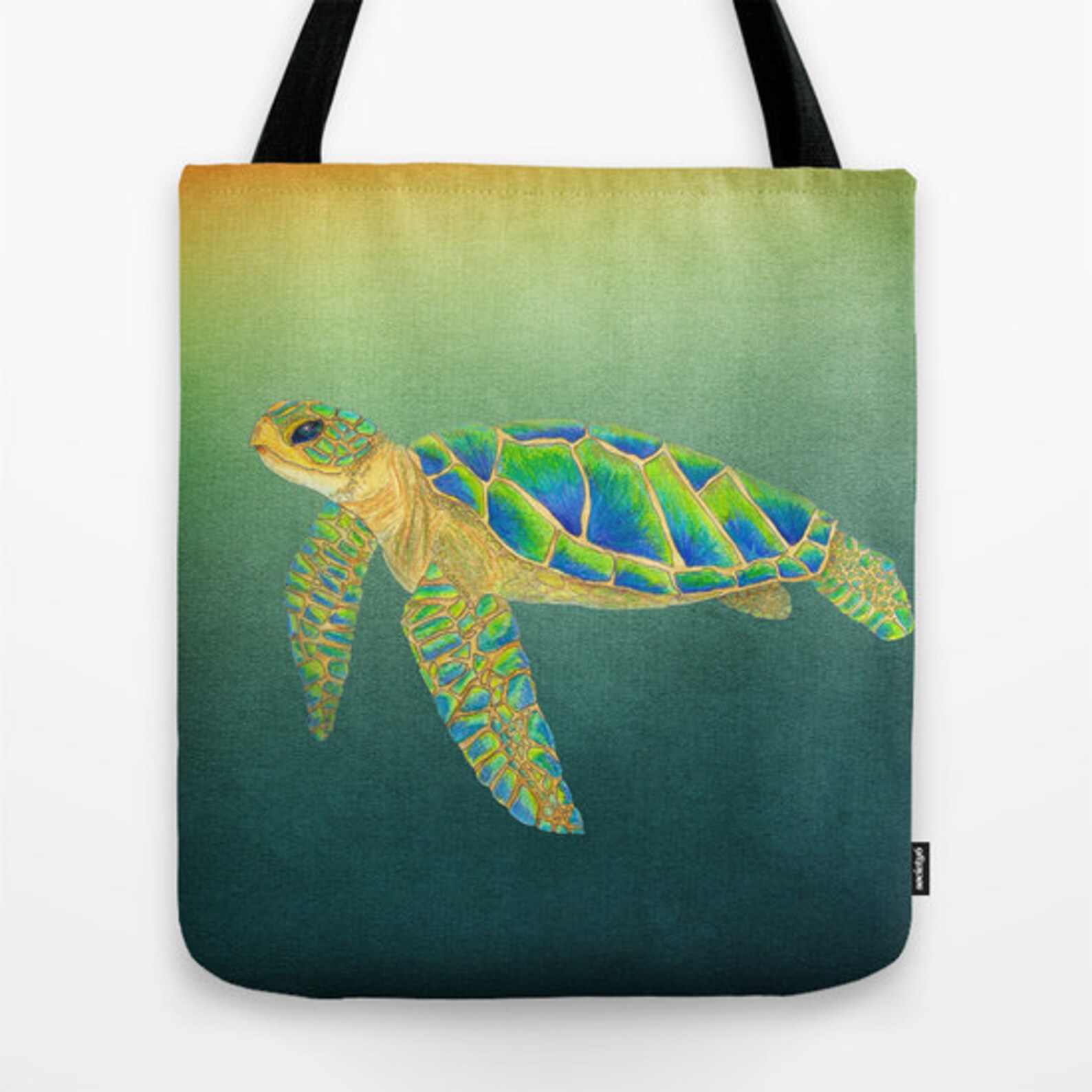 Sea Turtle Tote Bag Green Watercolor Ocean Design Beautiful Etsy