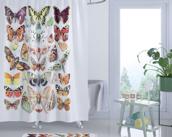 Vintage Butterfly on light Gray fabric Shower Curtains