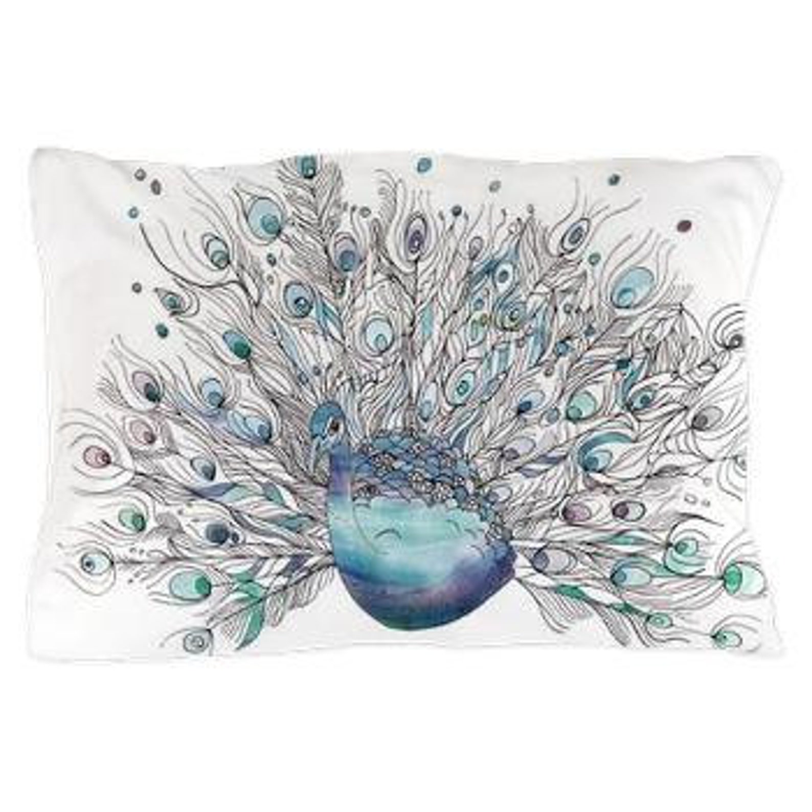 Peacock Pillow Case Watercolor and Ink glory Etsy