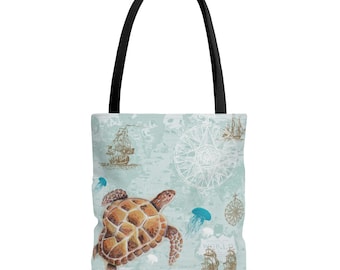 Sea Turtle Tote Bag: Durable Polyester, Nautical Design