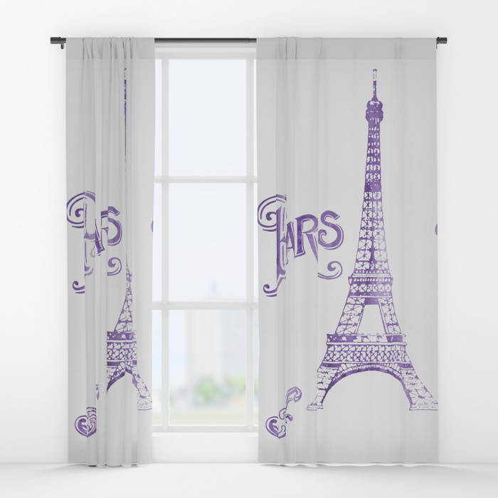 Paris France Shower Curtain Purple watercolor Eiffel Tower | Etsy