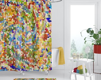 Mexican Tile colors - Shower Curtain Set - colorful, red, blue, green, gold, shower curtain, shower set, extended sizes available