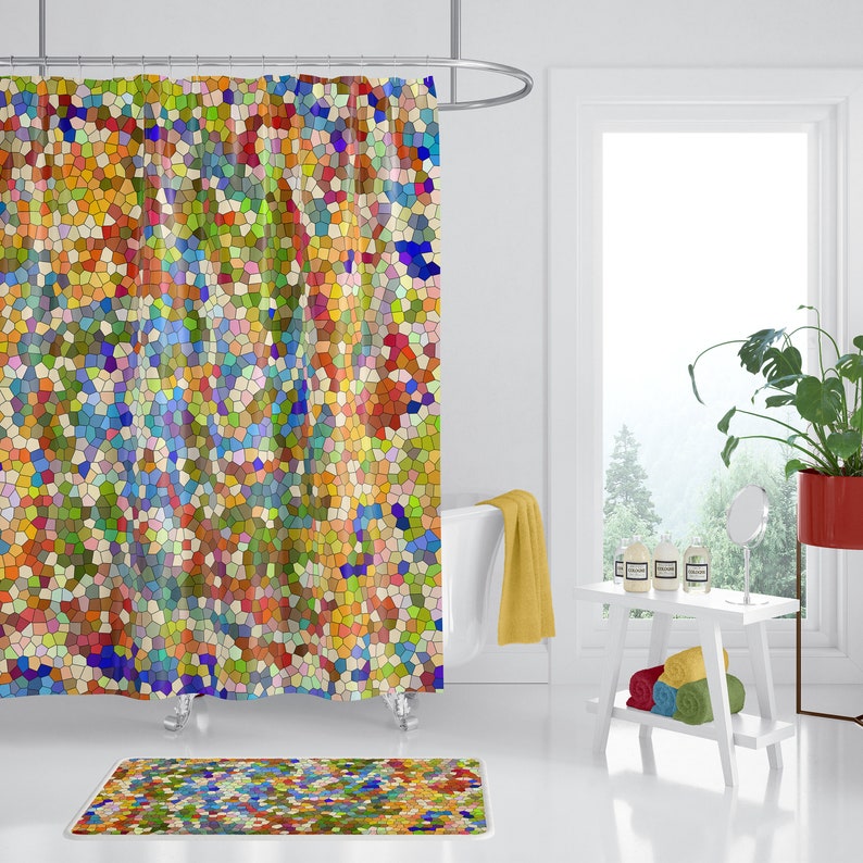 Mexican Tile Colors Shower Curtain Set Colorful Red Image 0