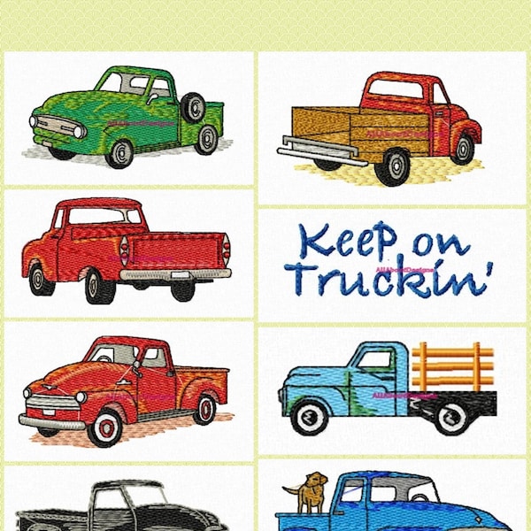 It's All About the Truck - Truck set 1 - 10 Different Machine Embroidery designs - Multiple formats -  all for the 4x4 Hoop
