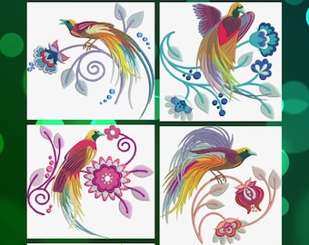 Bird Set 2 - Colorful Bird of Paradise Machine Embroidery Designs -10 different designs - Multiple formats  Dst-exp-hus-jef-pes-vip-vp3-xxx