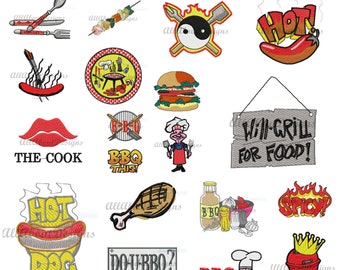BBQ Design set #2 - 26 Different Machine embroidery Designs - Multiple formats - Pes Dst Exp Hus Jef Vip P3 xxx