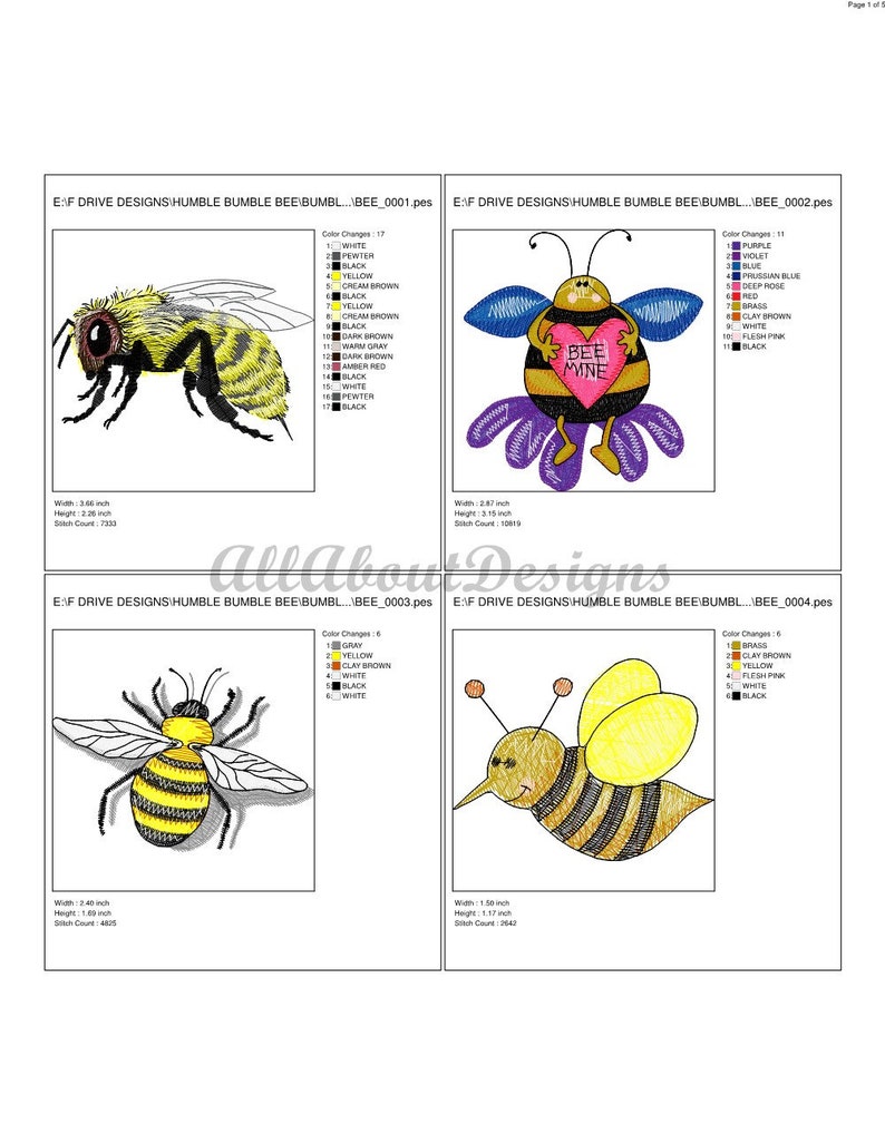 The Humble Bumble Bee Machine Embroidery Design Set -20 Different ...