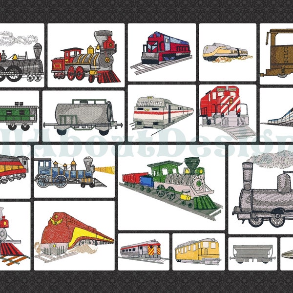 Train Set 1 - 20 Designs -  Machine Embroidery Designs  - Multiple formats - Instant Download