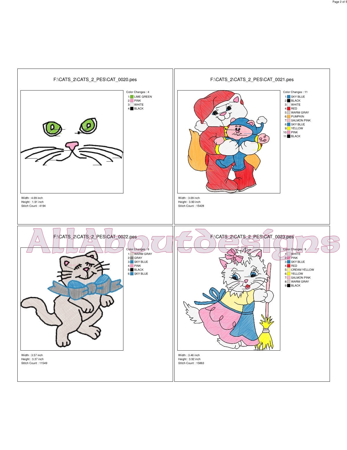 Cat Design Set 2 - Cute Assortment of Machine Embroidery Designs - 17 ...