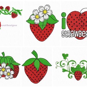 6 Tasty Strawberry Machine Embroidery Designs  - Multiple formats - Instant Download